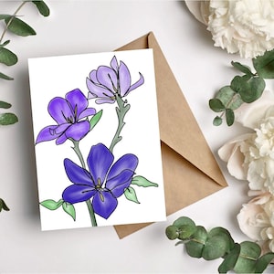 Purple flowers blank violet folded floral notecards custom stationary thank you cards