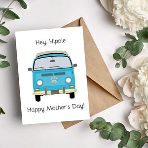 VW Bus Muttertagskarte: Vintage Hippie Blanko Grußkarte