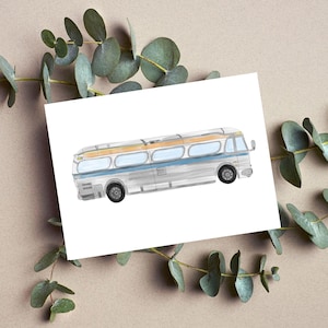 Vintage silverside Greyhound bus blank folded notecard