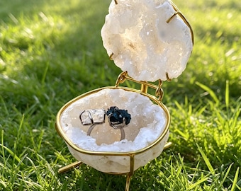 Caja para anillos de compromiso, caja de cristal con soporte, cajas de geoda marroquí, contenedor para anillos, caja de cristal, caja para anillos de propuesta, regalo de boda
