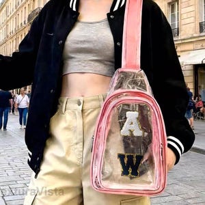 Clear Stadium Bag, Adjustable Crossbody Concert Ita Bag 9.4"X7.5"X3.5", Custom Chenille Letter Patches, Birthday Gifts for Her/ Him, Couple