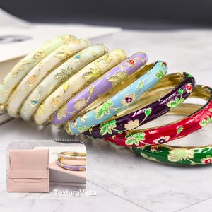 Pulseras de cloisonné, pulseras vintage con flores de esmalte verde/rojo/morado/azul/rosa/amarillo, regalo de aniversario, regalo de cumpleaños, regalo para ella