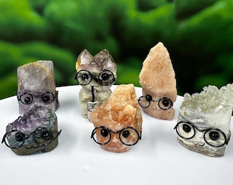 Natural Amethyst Crystal Buddies, Crystal Buddies with Glasses, Cute Gifts, Birthday Gift, Healing Crystal, Home Decoration, fathers day