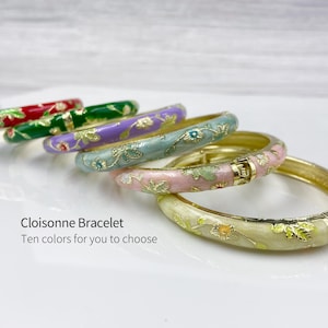 Bracelets cloisonnés, bracelets fleurs vintage en émail vert/rouge/violet/bleu/rose/jaune, cadeau d'anniversaire, cadeau d'anniversaire, cadeau pour elle
