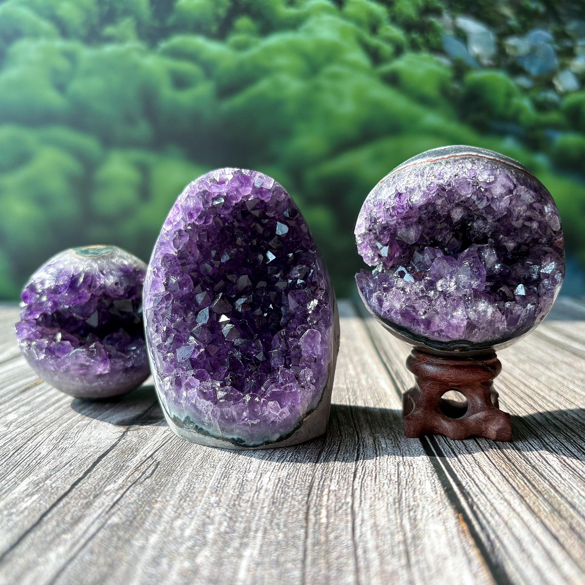 Amethyst Cut Base Clusters, Natural Amethyst Geode Sphere, Purple Amethyst Geode Crystal Ball Healing Gemstones , Chakra, wedding gifts