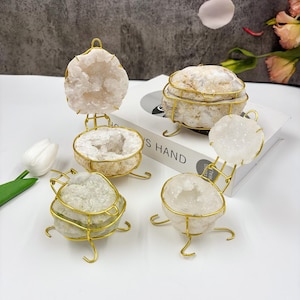 Scatola per fedi nuziali, in cristallo con supporto, scatole per fedi in geode marocchina, scatola per fedi in cristallo, scatola per fedi di proposta, agata nuziale, regali di nozze