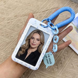 Kawaii Photo Card Holder/ ID Badge Case, Cute Floral Card Holder with Coil Lanyard, Aesthetic Sunflower Keychain for Students, Birthday