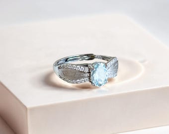 Aquamarine Dainty Ring, 925 Petal-shaped pure Sterling Silver Ring, Engagement Ring,  Blue Gemstone Ring, Women Gift, Gift for Her