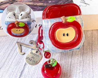 Apple Airpod Case for 1/2/3/4/Pro/Pro2/Pro3, Custom Name Gifts, Cute Red Apple Charm, Birthday Gifts for Him, Sister, Friends