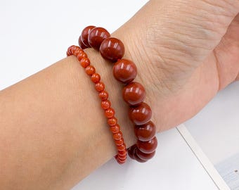 Red Carnelian Stone Bead Bracelet, Beaded Bracelet, Natural Carnelian Stretch Bracelet, Dainty Crystal Bracelet, Healing Bracelet