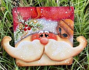 Hand Cut Wood Santa Ornament, Cyndi Combs Design