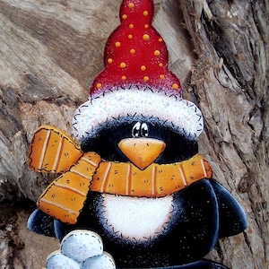 Hand Painted wood Christmas Penguin ornament