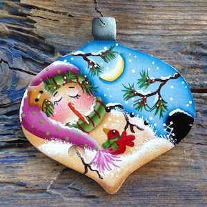 Hand painted Christmas Snowman Ornament for Christmas tree