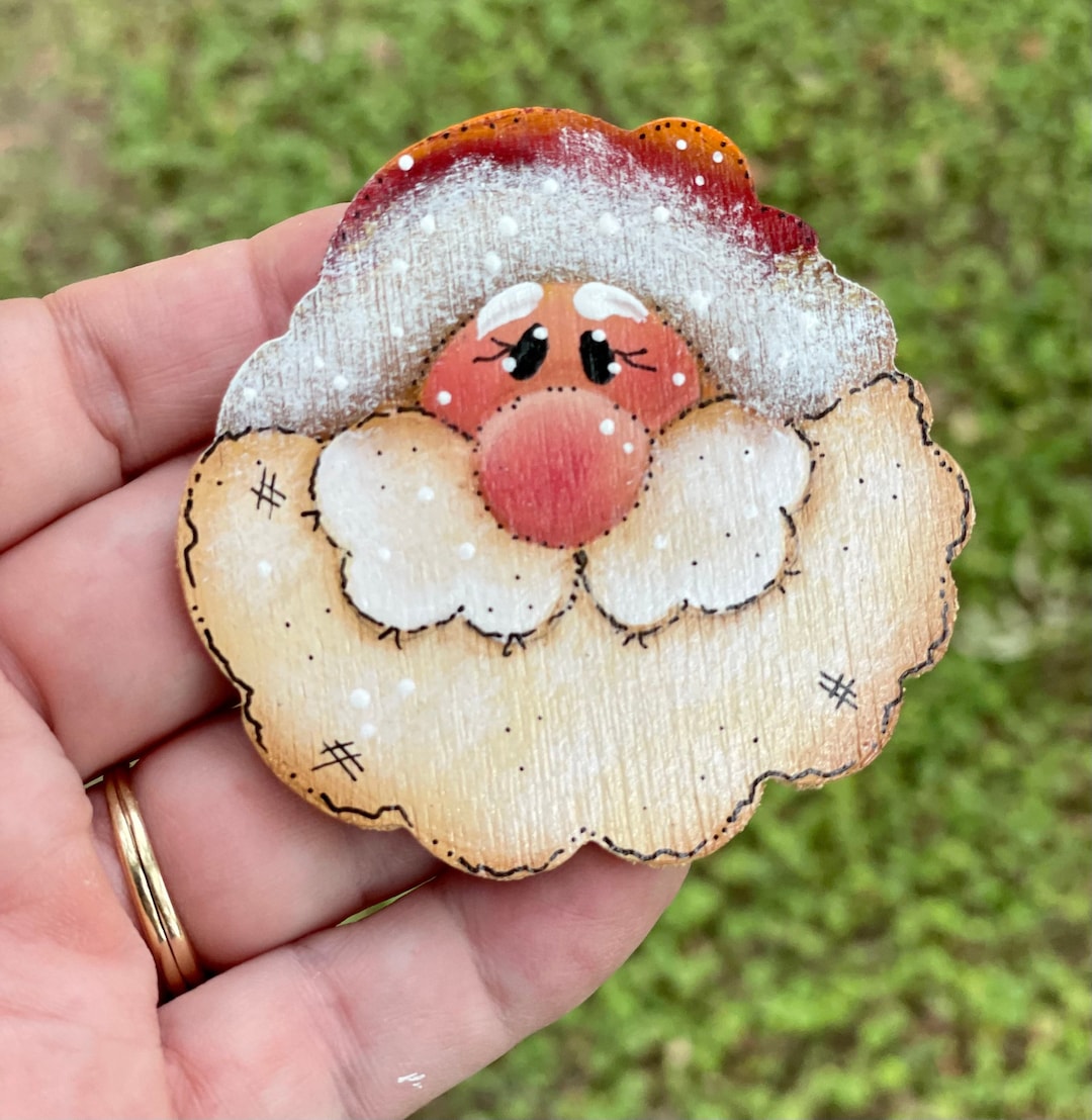 Santa Pin Design Hand Painted Wood Christmas Santa Pin or Magnet - Etsy