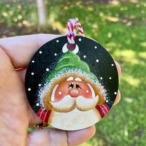 Hand Painted Christmas Santa Ornament wooden ornament Designer Renee Mullins