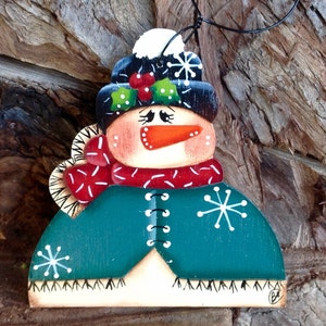 手描きの木製クリスマス雪だるまオーナメント