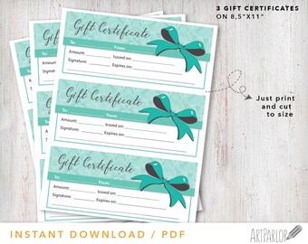 Instant Download Gift Certificate, Gift Certificate Design, Custom Coupon, Print at home, DIY Printable Coupon, Gift tie coupon printable