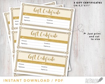 Instant Download Gift Certificate, Gold Glitter Gift Certificate, Printable Gift Certificate, Custom Coupon, Print at home, Printable Coupon