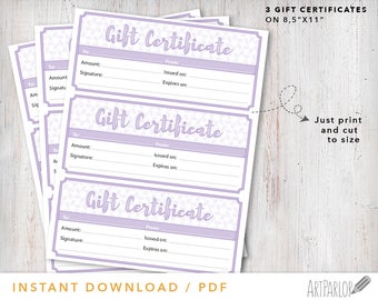 Instant Download Gift Certificate, Instant Gift Certificate, Custom Coupon, Print at home, DIY Printable Coupon, Lavender Gift Certificate