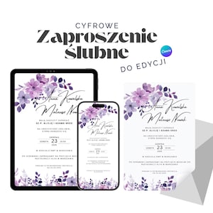 Po polsku, Cyfrowe Zaproszenie Ślubne do Edycji – Szablon Canva Nowoczesne Zaproszenie Ślubne Plik Cyfrowy PDF/JPG SMS fb ig