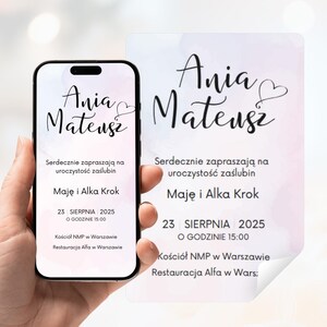 Po polsku online Cyfrowe e-zaproszenie ślubne na  ślub szablon do edycji w Canva  Produkt cyfrowy Pobierz i wyślij telefonem / wydrukuj