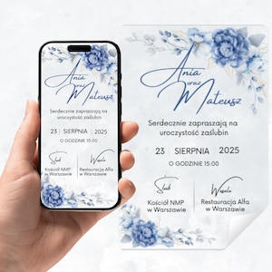 Po polsku Cyfrowe zaproszenie ślubne na  ślub szablon do samodzielnej edycji w Canva  Produkt cyfrowy Pobierz i wyślij telefonem / wydrukuj