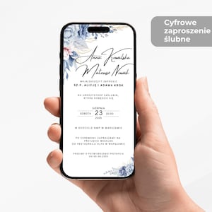 Po polsku Cyfrowe zaproszenie ślubne do edycji w Canva | PDF z linkiem | Na telefon lub  wydruk w domu lub drukarni
