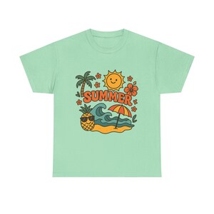 Summer Vibes Unisex Heavy Cotton Tee, Beach T-Shirt, Vacation Shirt, Casual Summer Top, Fun Graphic Tee, Gift for Beach Lovers