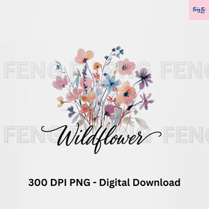 Flores silvestres PNG, Sublimación floral de acuarela, Clipart de flores bohemias, Descarga digital, Diseño de camiseta estilo cottagecore, Arte botánico PNG