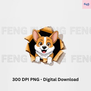 Cartoon Pembroke Corgi - ripped shirt svg & png for sublimation - cute corgi mom and face png - dog lover craft supplies