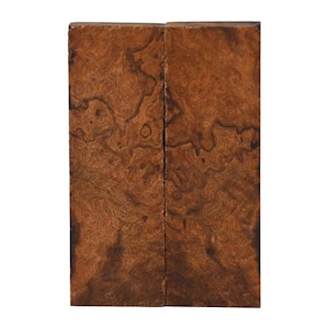 May include: Two pieces of wood with a brown and black burl pattern. The wood is ready to be used for crafting.