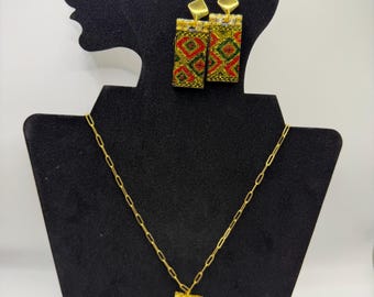 Ethiopian Tilet Inspired Resin Earrings & Necklace Set