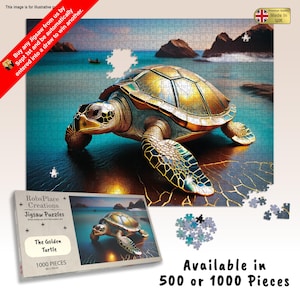 The Golden Turtle Jigsaw Puzzle 500 / 1000 piece Stunning Marine Wildlife and Coastal Beach Scene Puzzle; Medium to hard difficulty