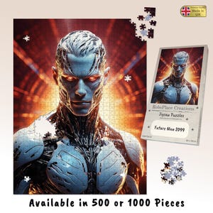 Future Man 2099 Jigsaw Puzzle 500 / 1000 piece Futuristic concept of Mankind in an AI World Cyborg Man 2.0 Jigsaw; Medium to hard difficulty