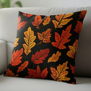 Autumn Leaf Cushion Orange Brown Warm Colours Cushion faux Suede,  Linen or Canvas Cushion Throw Pillow Fiber Fill