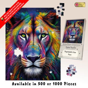 Psychedelic Lion Face Jigsaw Puzzle 500 /1000 piece Unique Colourful Lions Head Jigsaw Fun for all the Family; Medium to hard difficulty