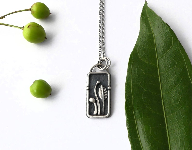 nature gift hikers pendant leaf pendant, tree jewelry stems and leaf pendant sterling silver outdoors jewelry
