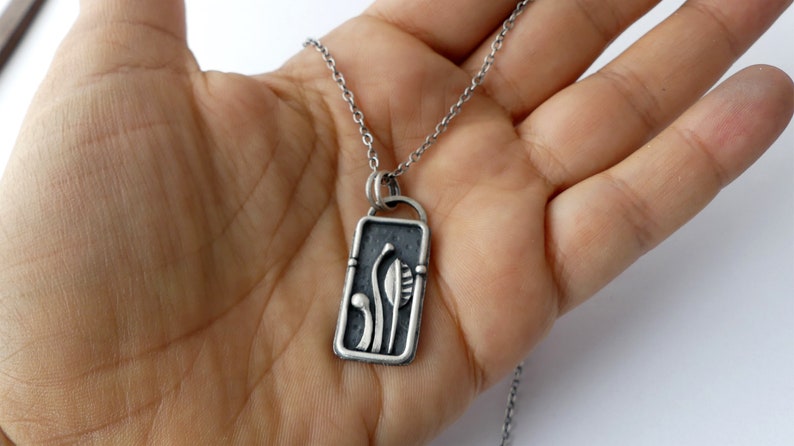 nature gift hikers pendant leaf pendant, tree jewelry stems and leaf pendant sterling silver outdoors jewelry