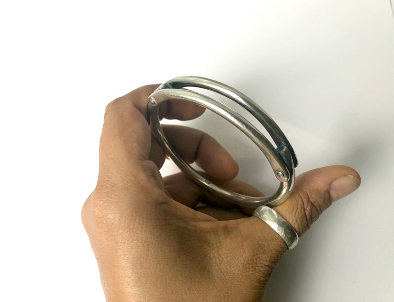thick silver bangle unisex bangle industrial sterling silver bangle bracelet with rivets medium size bangle