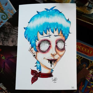 Gorillaz art print -"FaceAche"- 2D art, Indie Room Decor, music room decor, Damon Albarn fan art, giclee art print