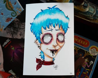 Hand-Signed Gorillaz Art Print: "FaceAche" 2D Giclee