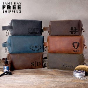 Personalized Leather Toiletry Bag: Wedding Groomsmen Gift Travel Dopp Kit