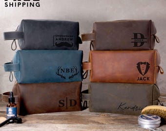 Gepersonaliseerde leren toilettas: bruiloft bruidsjonkers cadeau reisdopp kit cadeaus voor hem mannen