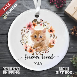 Personalized Cat Loss Gift Ornament, Hanging Christmas Cat Name Ornament, Custom Cat Lover Gift Ornament, Custom pet Memorial Cat portrait