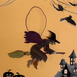 Flying Witch - hand-made wooden spooky ornament