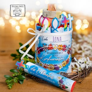 Regalo especial de confirmación. Perfecto como regalo en efectivo. Descargar Banderolas de Confirmación Duplo, archivo PDF, Caja de Regalo Duplo, DiY