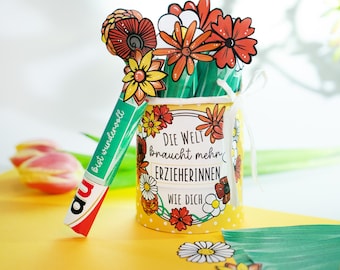 Kindergarten Teacher Gift DIY Flower Bouquet | Duplo Wrappers | Printable Template | Thank You | Farewell | Thank You | Small Gift | Souvenir