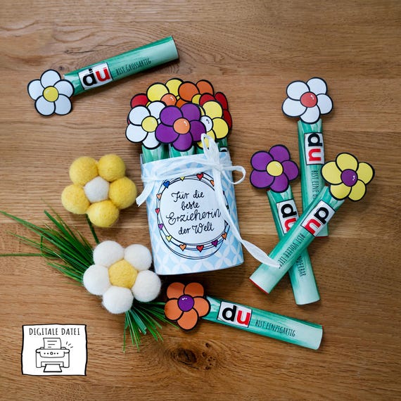 Geschenk für Erzieherinnen.Download Duplo Banderole "beste Erzieherin der Welt",Abschied, Aufmerksamkeit, Blumen zum selber basteln