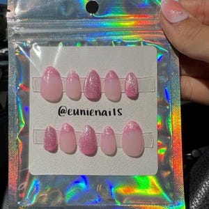 Pink magnetic cat eye press on nails