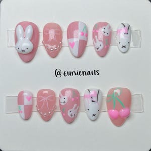 Coquette pink Miffy press on nails